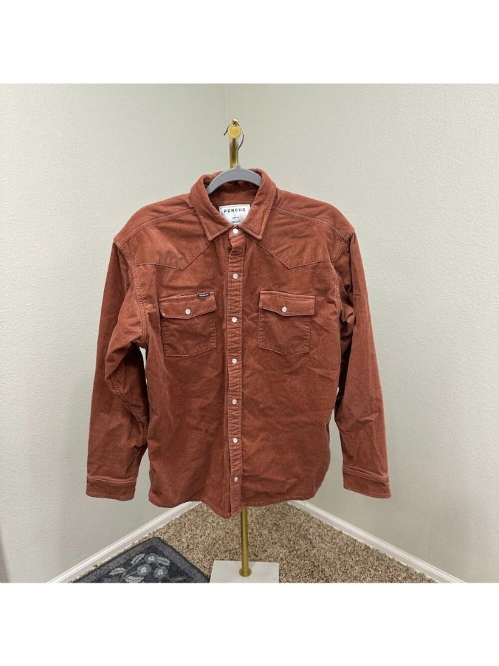 Poncho Corduroy Pearl Snap Button Up Long Sleeve Western Shirt Mens size Large